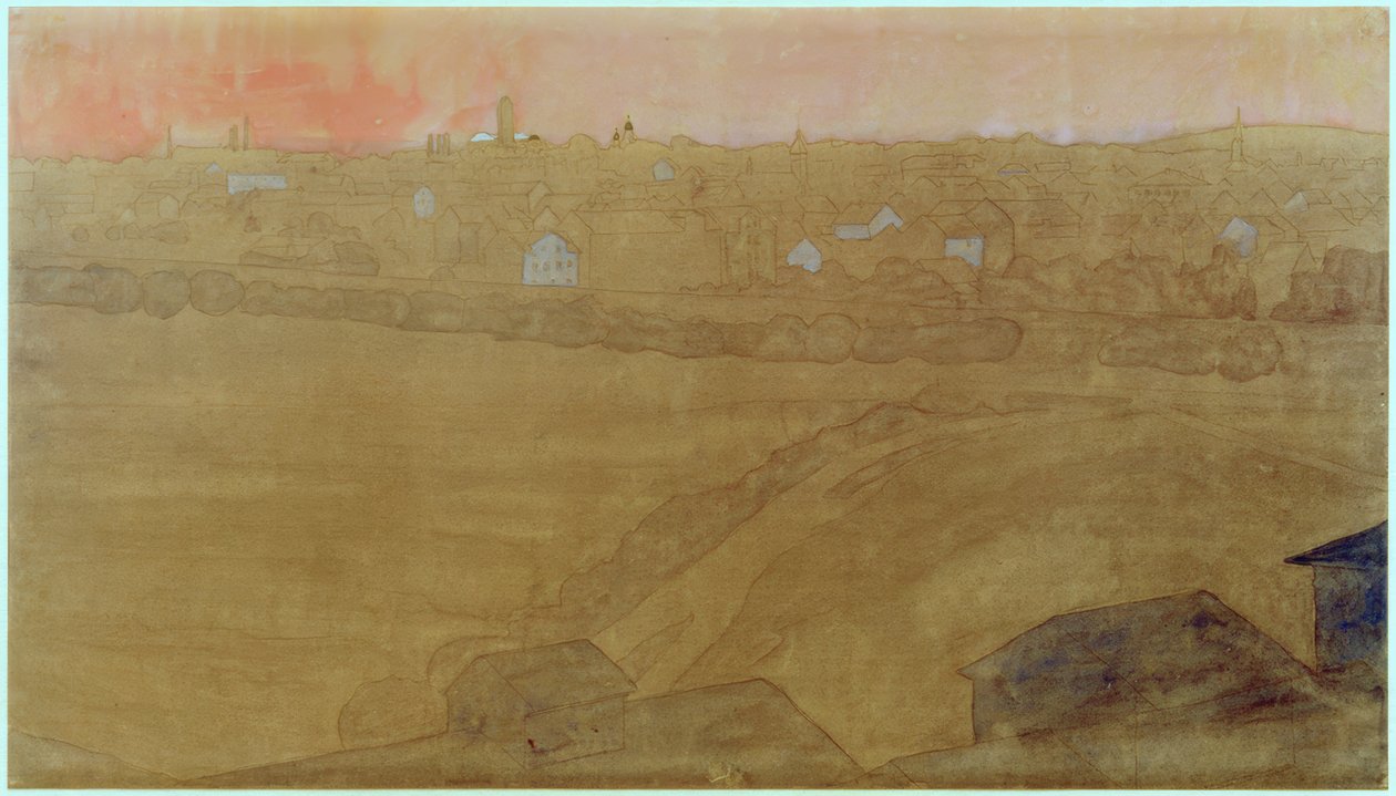 Silhouette de la ville de Darmstadt avec la tour du mariage - Joseph Maria Olbrich