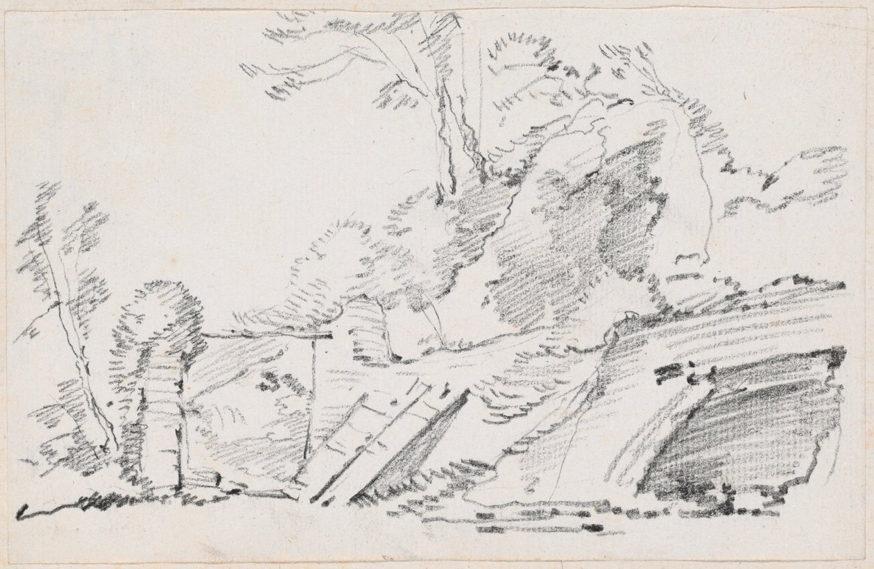 Un mur ancien avec une porte en ruine - Joseph Marie Vien