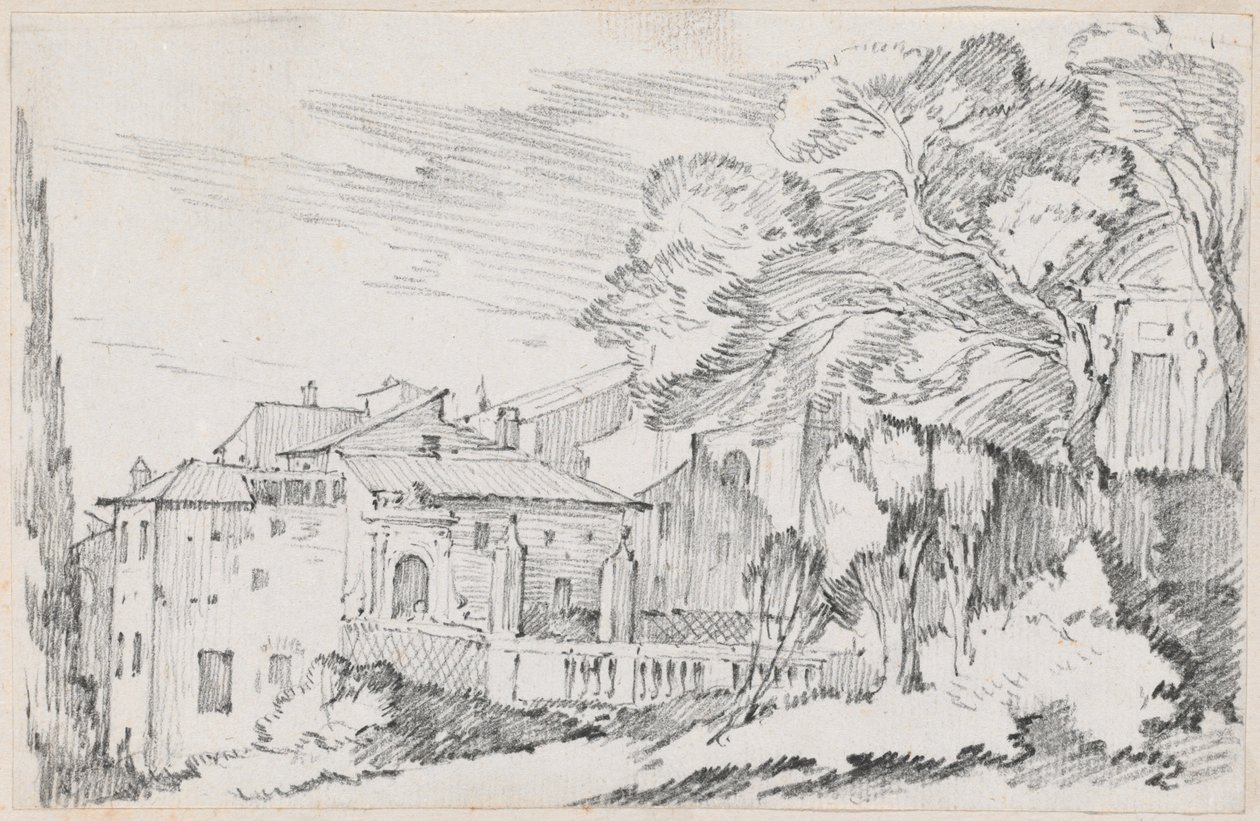 Maisons et un jardin sur une colline en Italie - Joseph Marie Vien