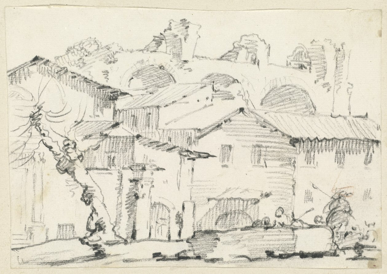 Maisons du côté nord du Forum avec la basilique de Maxence au-delà - Joseph Marie Vien