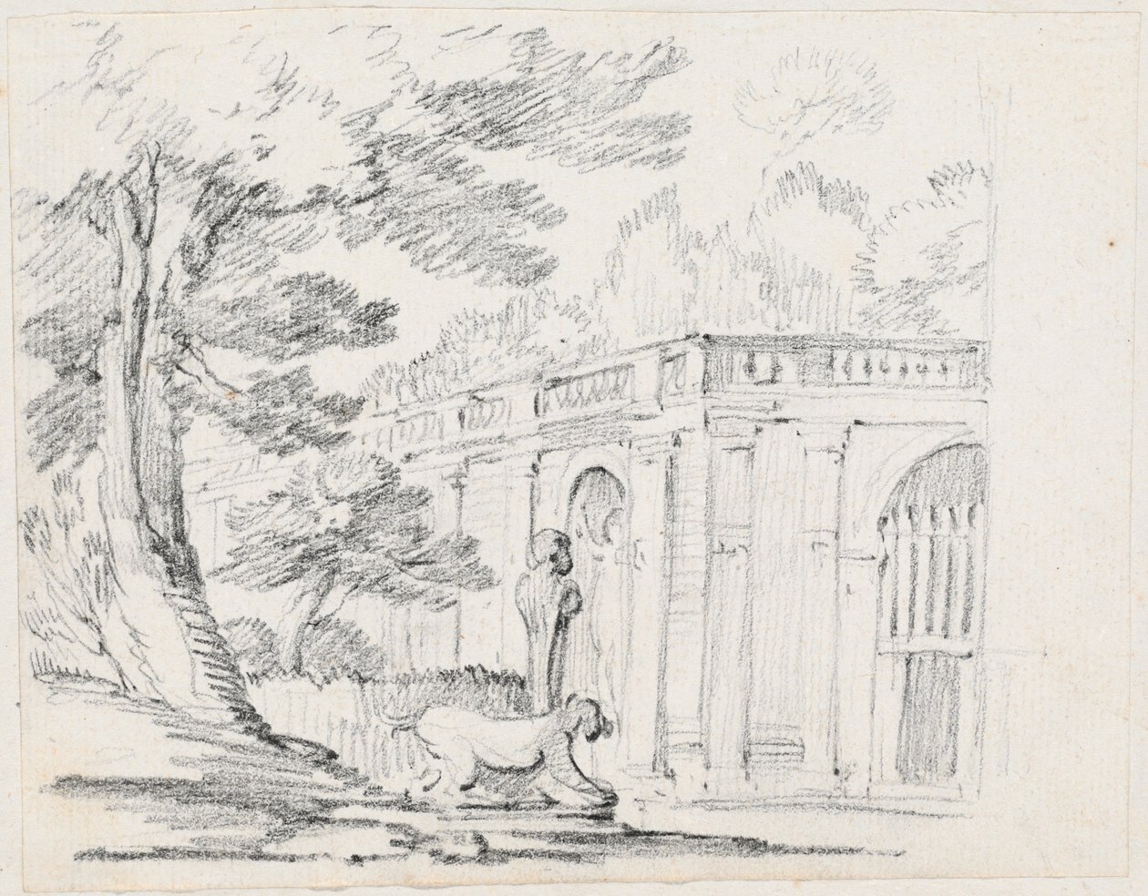 Loggia et statuaire dans un jardin italien - Joseph Marie Vien