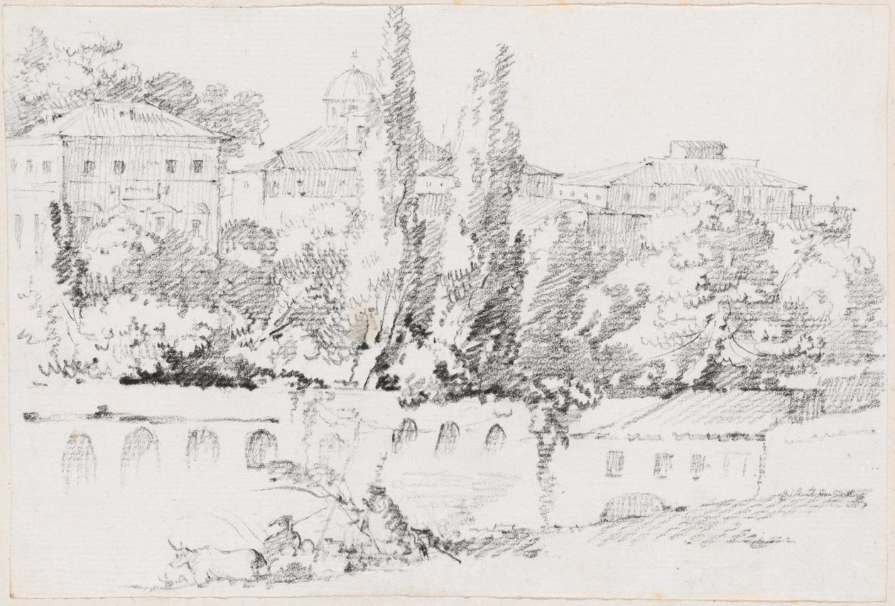 Murs de Rome avec Santa Maria del Popolo au Loin - Joseph Marie Vien