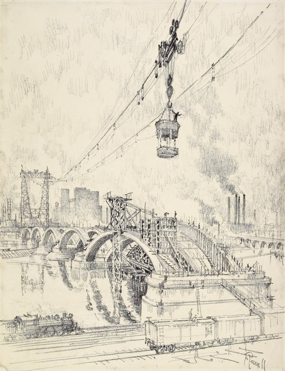 Construction du pont, Minneapolis, 1915 - Joseph Pennell