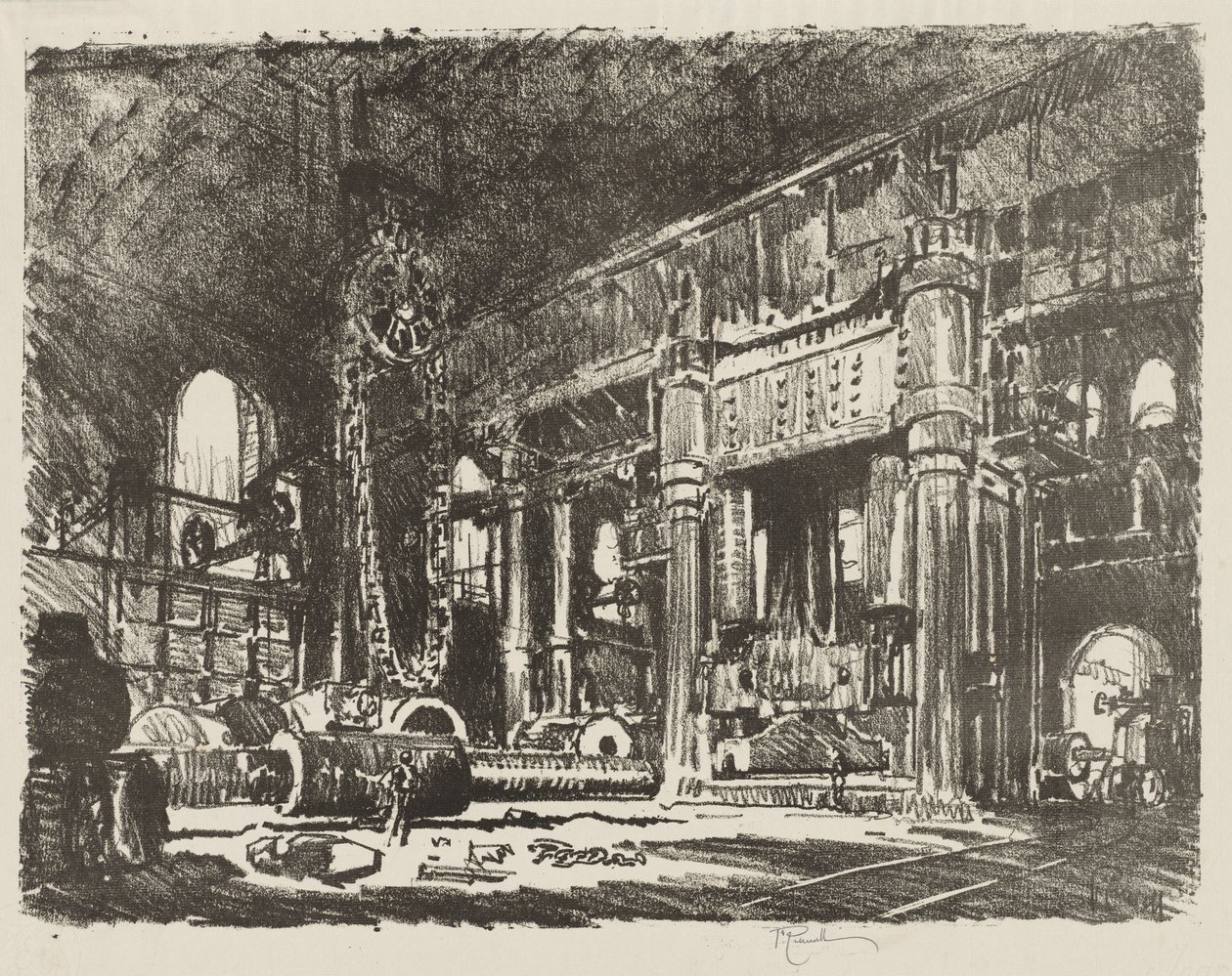 Travail de guerre anglais : La forge de canons - Joseph Pennell