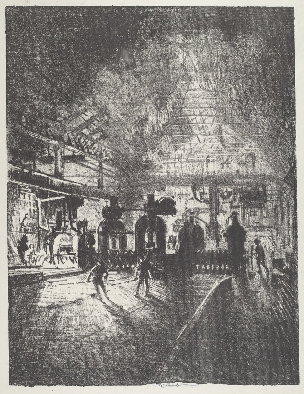 Dans les mâchoires de la mort, barres roulantes pour obus, 1916 - Joseph Pennell