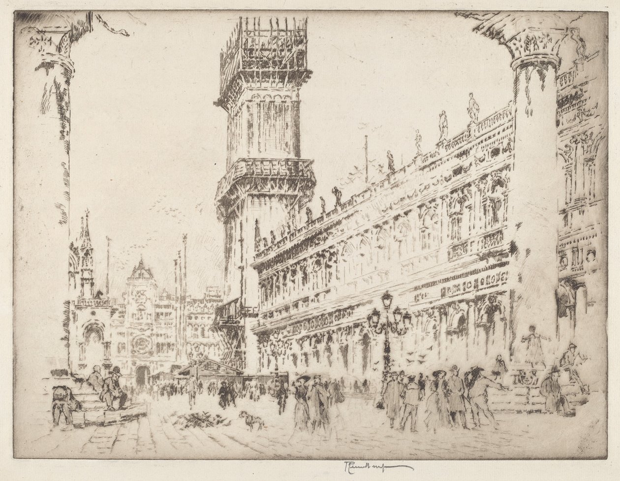 Reconstruction du Campanile, Venise, No.II - Joseph Pennell