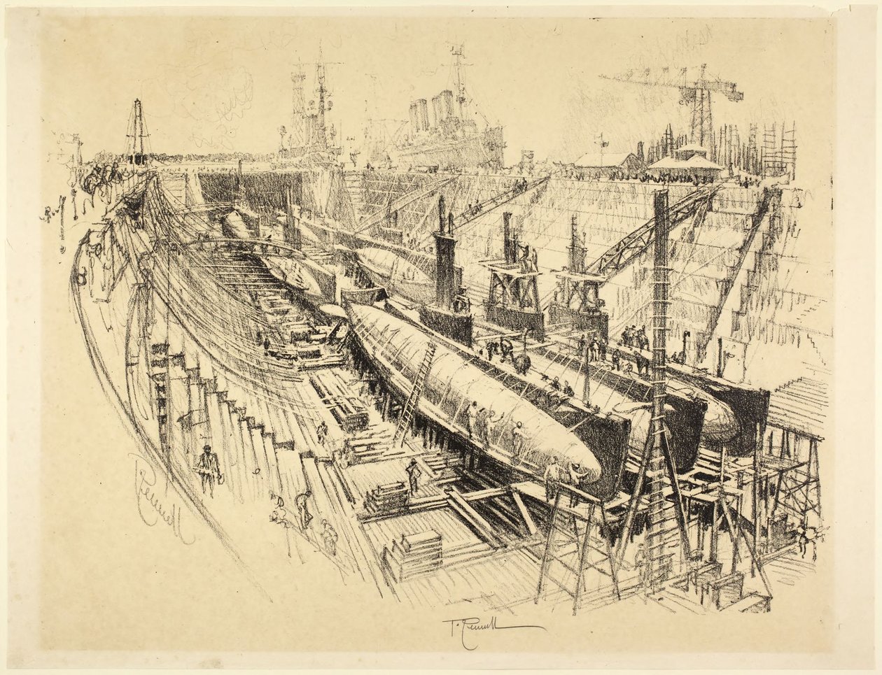 Sous-marins en cale sèche - Joseph Pennell