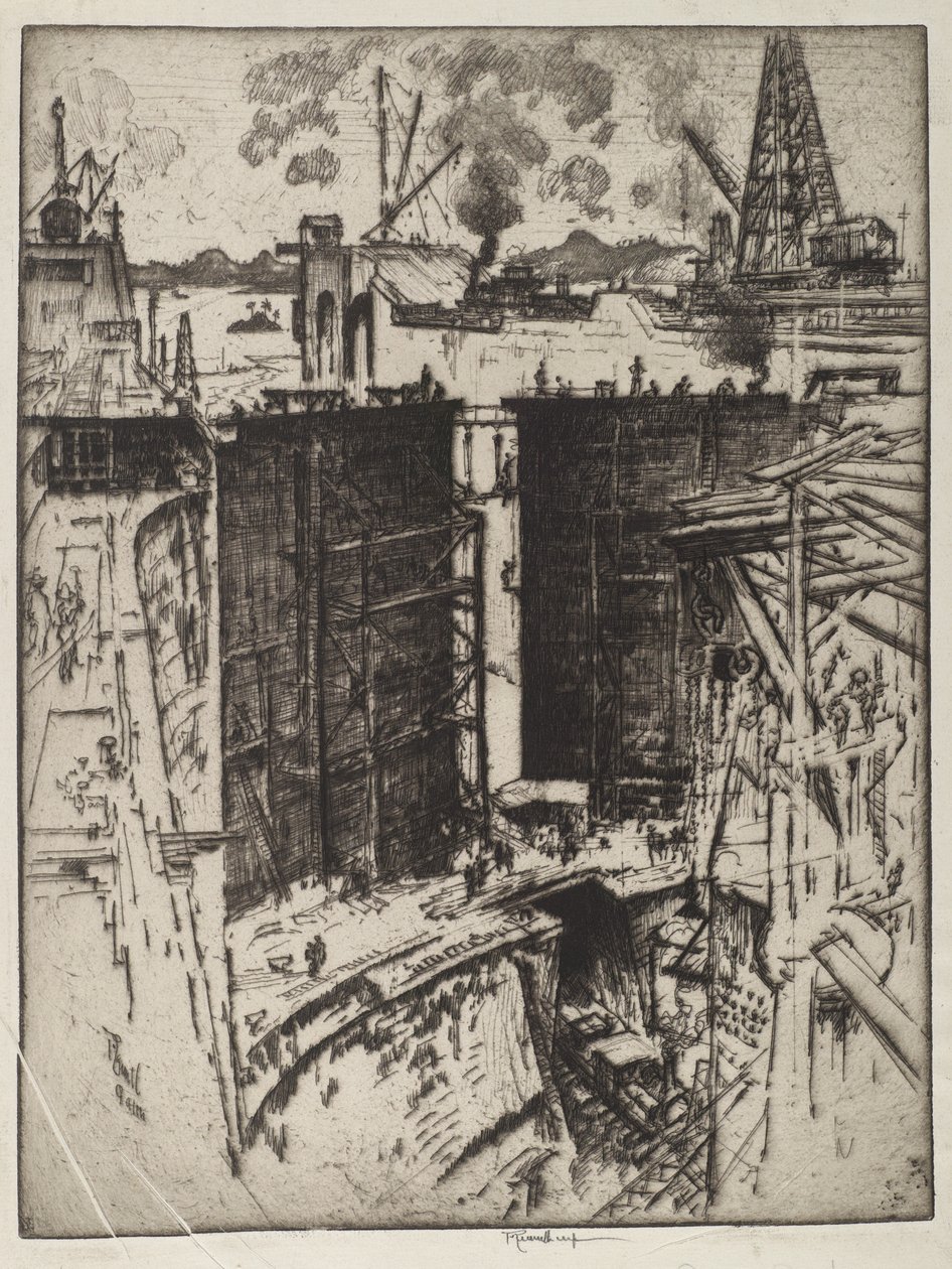 La Porte de Garde, Écluse de Gatun, Panama, 1912 - Joseph Pennell