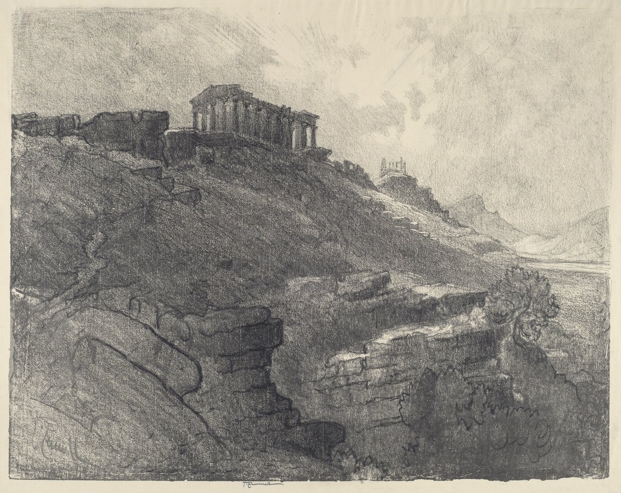 Les temples sur le mur, Girgenti, 1913 - Joseph Pennell