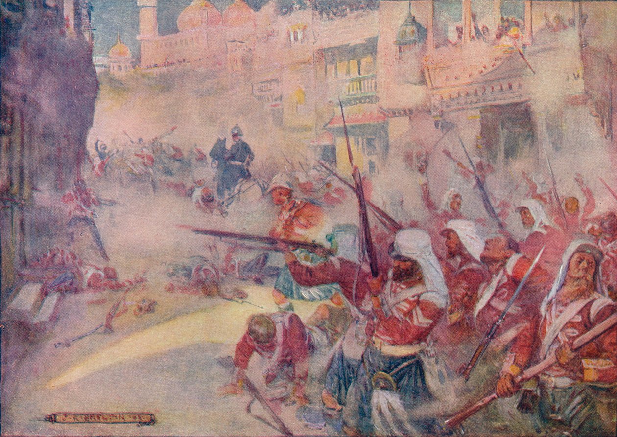 Les soldats britanniques vus combattant dans les rues, 1908 - Joseph Ratcliffe Skelton