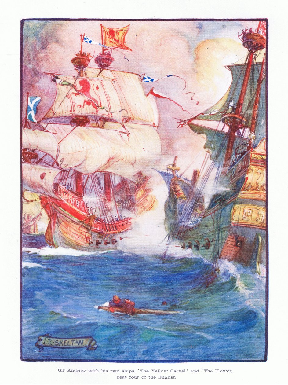 Sir Andrew avec ses deux navires le Yellow Carvel et le Flower, a battu cinq navires anglais - Joseph Ratcliffe Skelton