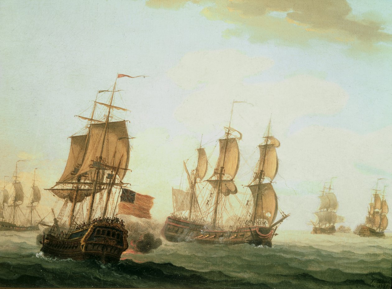 Engagement naval entre un East Indiaman britannique et un navire de guerre français - Joseph Roux