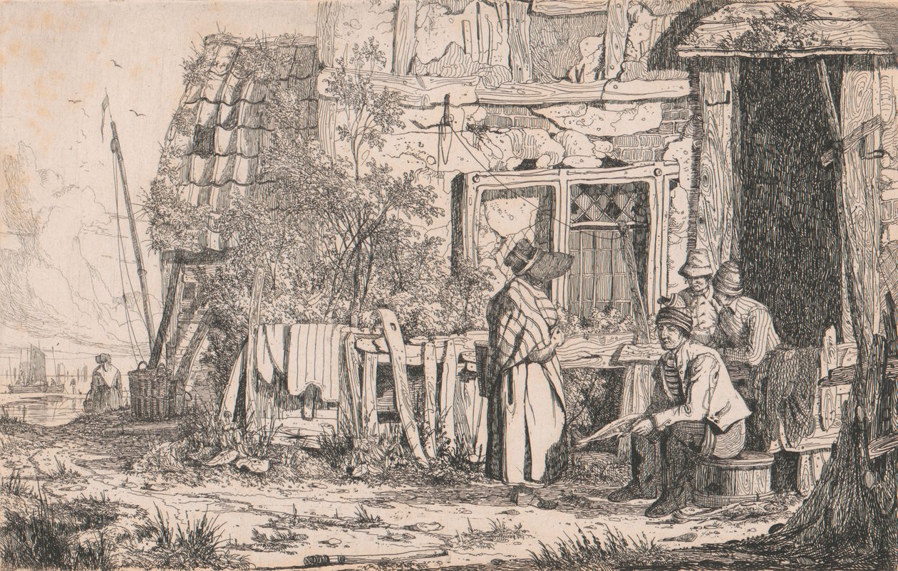 Cottage avec des gens - Joseph Stannard