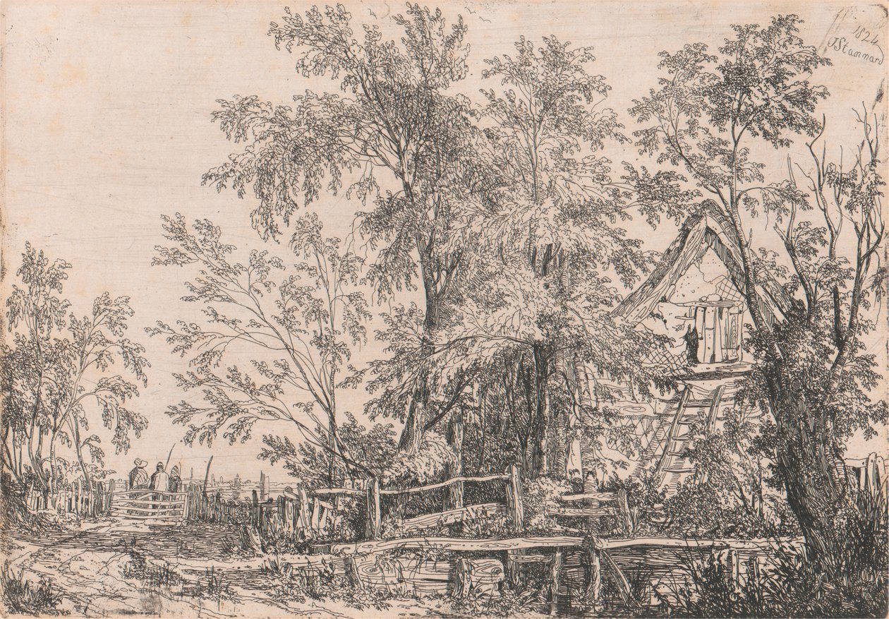 Cottage abandonné dans un paysage avec figures - Joseph Stannard