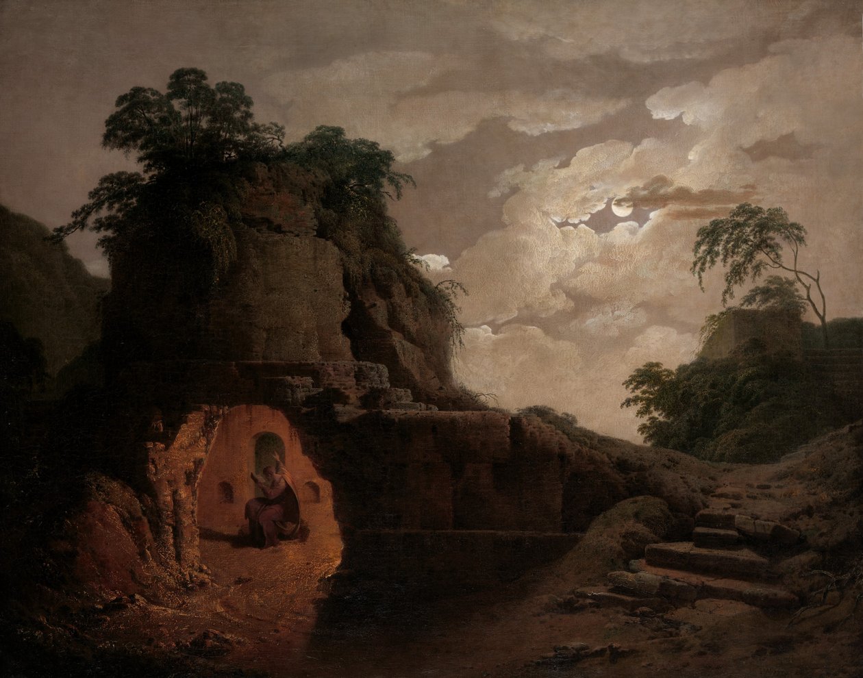 Tombeau de Virgile au clair de lune, avec Silius Italicus déclamant, 1779 - Joseph Wright of Derby