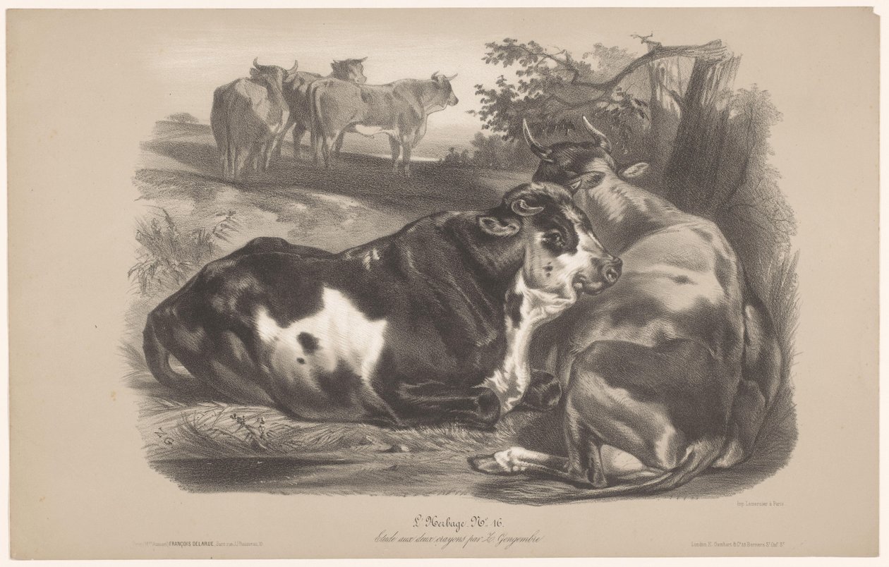 Cinq vaches dans un pré - Joseph Zephyris Gengembre
