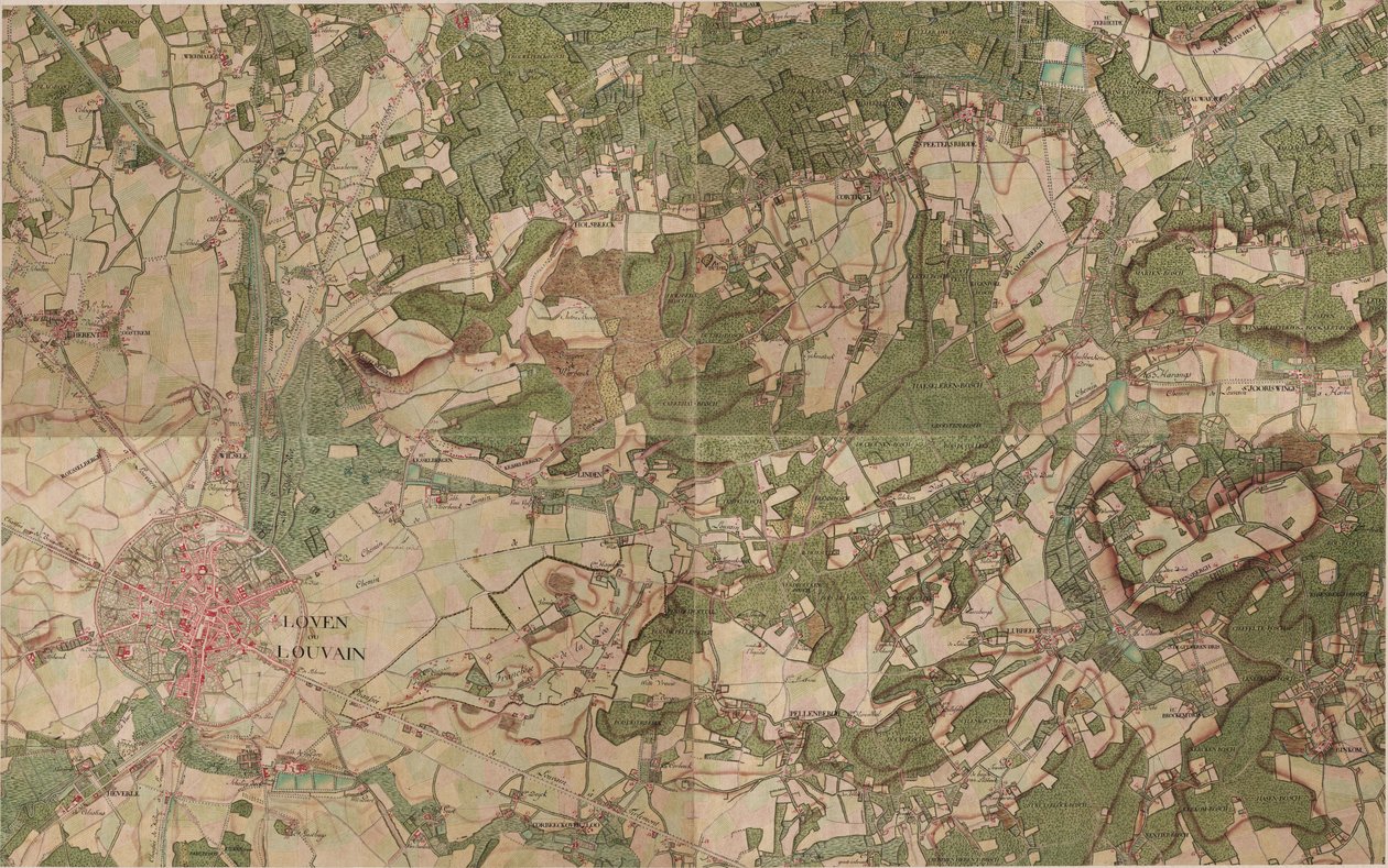Carte de Loven ou Louvain - Leuven - Joseph de Ferraris