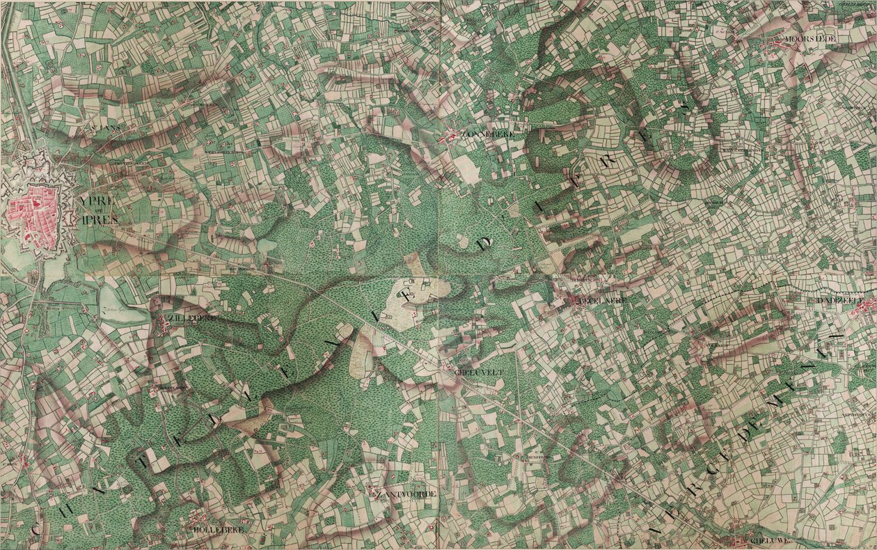 Carte de Ypre ou Ipres - Ieper - Joseph de Ferraris
