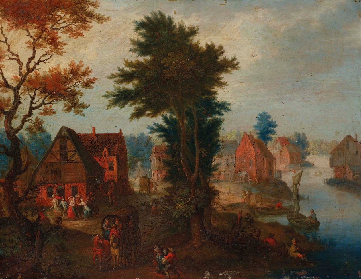 Paysage fluvial avec des bateaux et des voitures près d