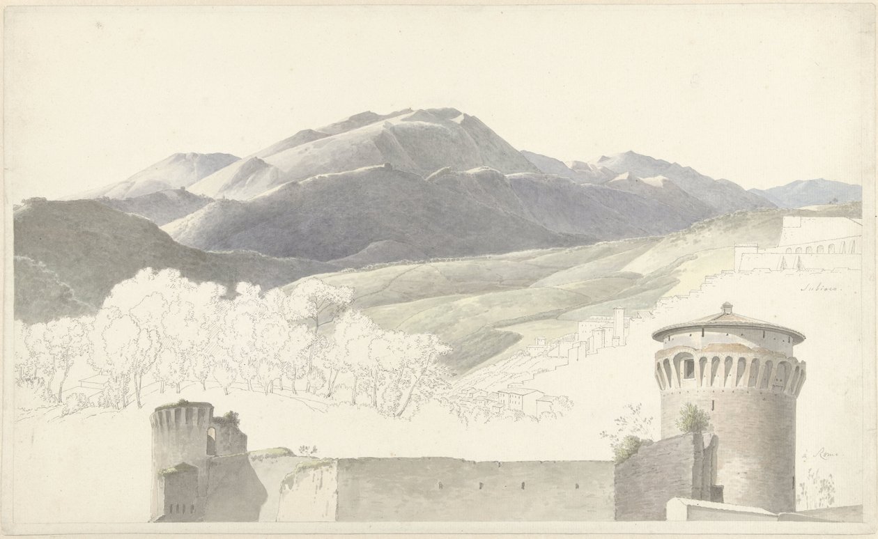 Paysage près de Subiaco et bâtiment à Rome - Josephus Augustus Knip