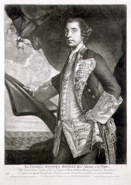 Portrait de Sir George Brydges Rodney (1719-92) Amiral du Blanc, gravé par William Dickinson (1746-1823) publié par Carington Bowles (fl.1744-93) - Joshua (after) Reynolds