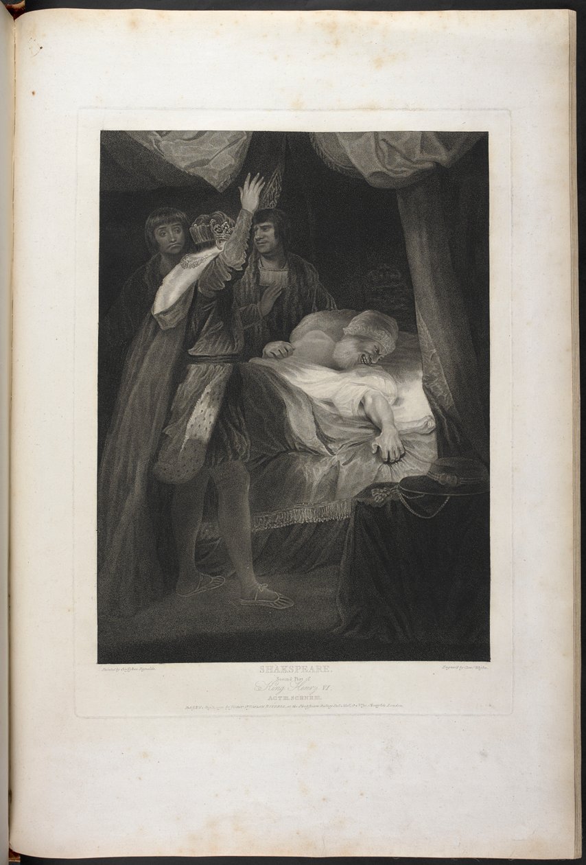 Deuxième partie du Roi Henri VI acte III scène III - Le roi Henri, Salisbury et Warwick ; le cardinal au lit - Joshua (after) Reynolds