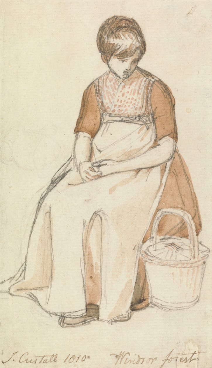 Fille assise avec un panier - Joshua Cristall