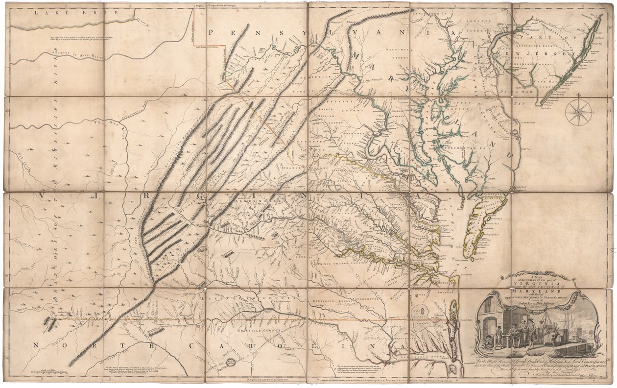Carte de la partie habitée de la Virginie par Fry et Jefferson - Joshua & Jefferson Peter Fry