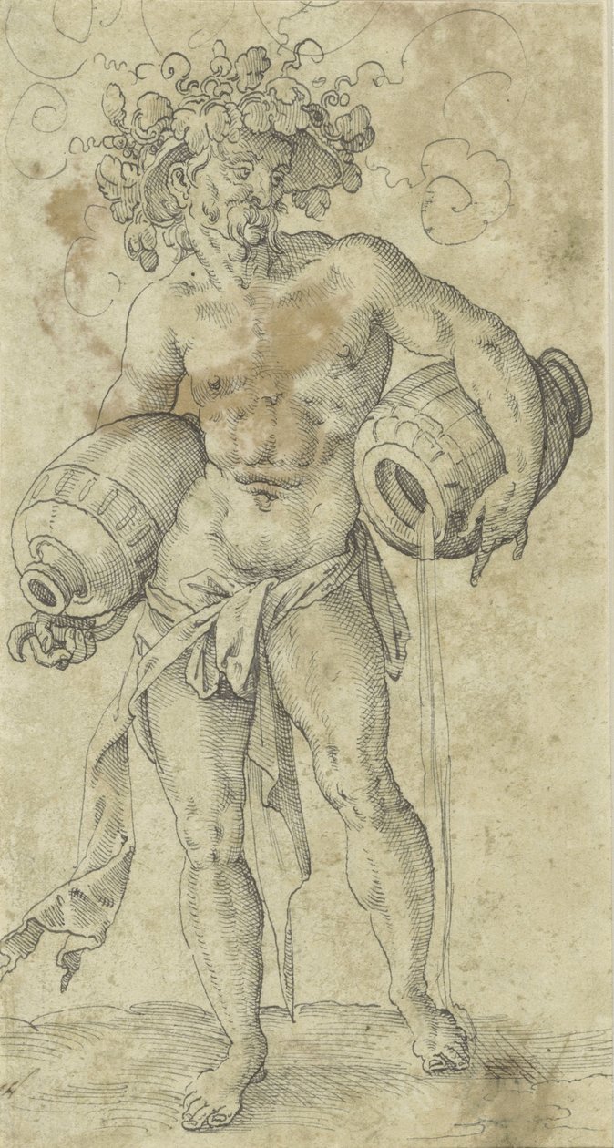 Homme nu avec un chapeau couronné de feuilles de vigne - Jost Amman (possibly)