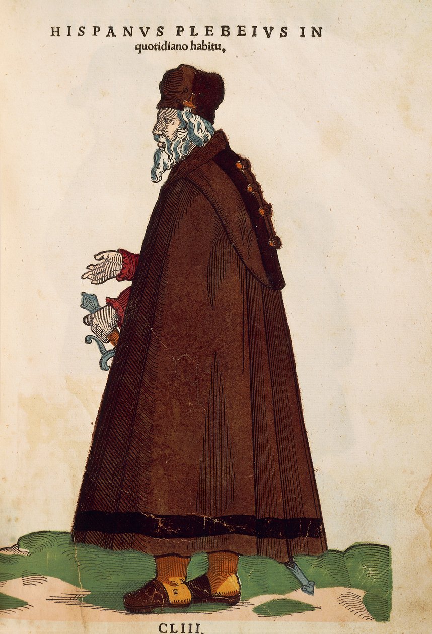 Homme espagnol portant des vêtements de tous les jours, du Habitus Praecipuorum Popularum, gravure - Jost Amman
