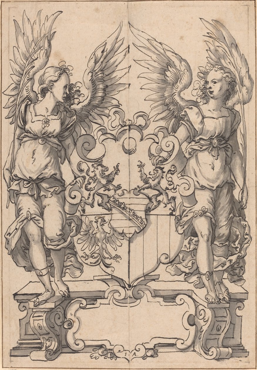 Deux anges tenant un blason - Jost Amman