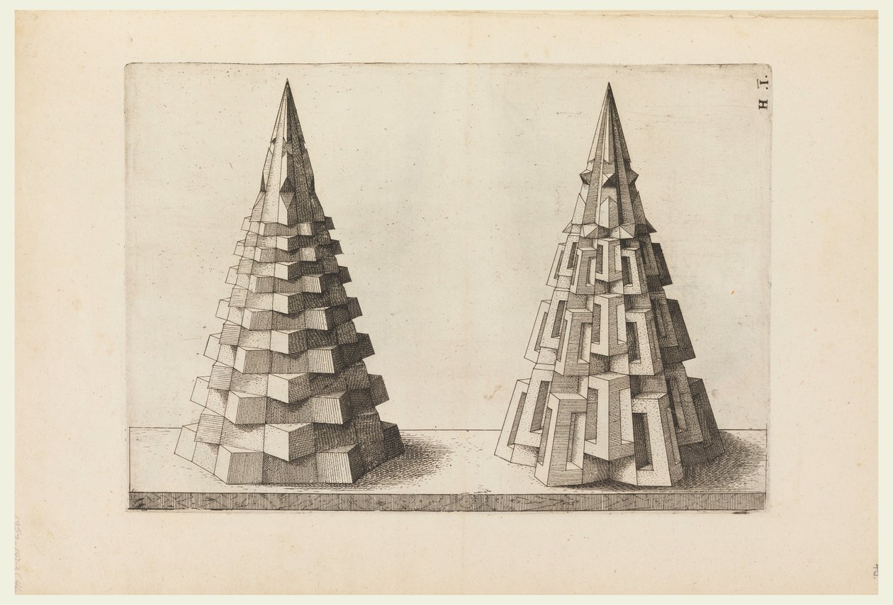 Deux Cônes, planche H. i. dans Perspectiva. Corporium Regularium - Jost Amman