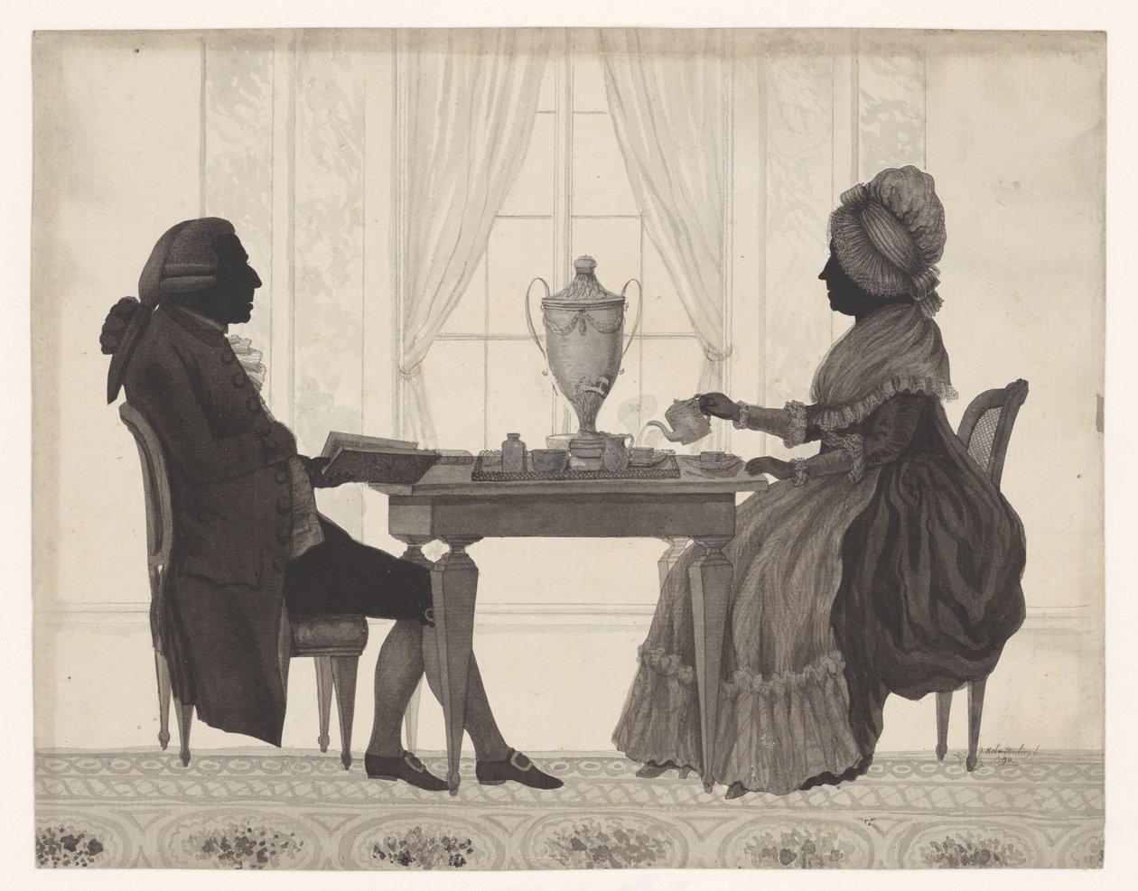 Silhouettes de Louis Metayer (*1728) et Antoinette Bernard (*1735) à table - Jozef Adolf Schmetterling
