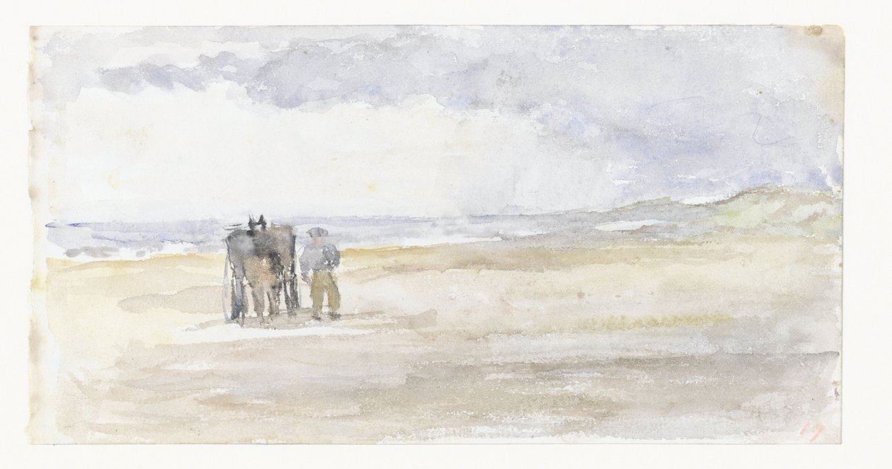 Homme avec cheval et chariot sur la plage - Jozef Israëls