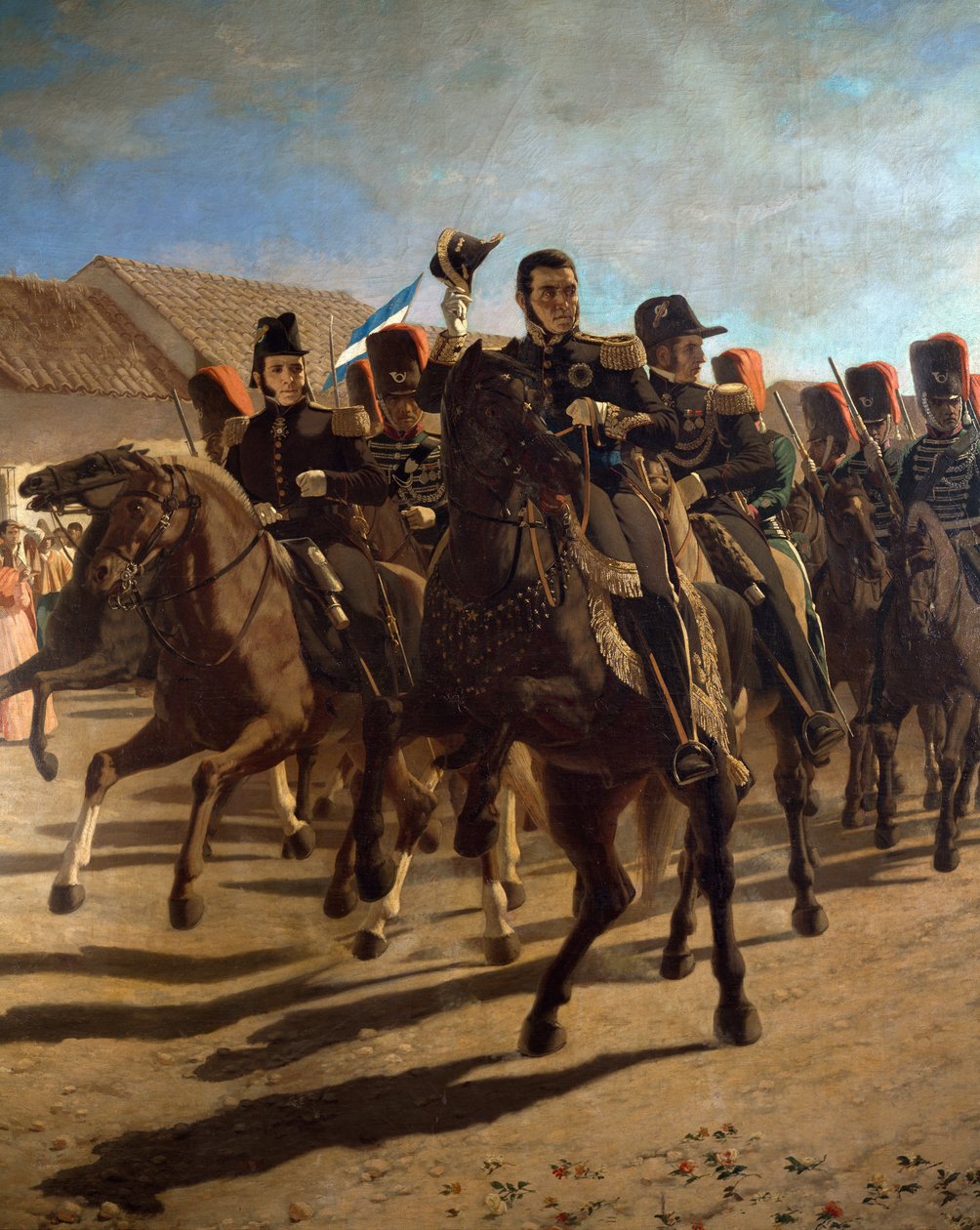 Le général Jose de San Martin (1778-1850) et son état-major inspectant les troupes à Rancagua, Chili - Juan Manuel Blanes