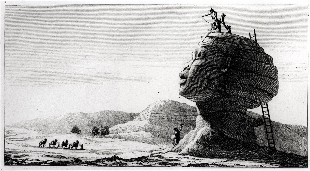 Les Français mesurant le sphinx, extrait de Voyage en Égypte par Dominique Vivant Denon (1747-1825), gravé par Deparc, 1802 - Jules Alfred Vincent Rigo