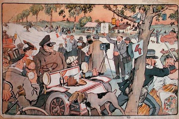 Caricature de M. Fournier partant pour le rallye Paris-Berlin - Jules Abel Faivre