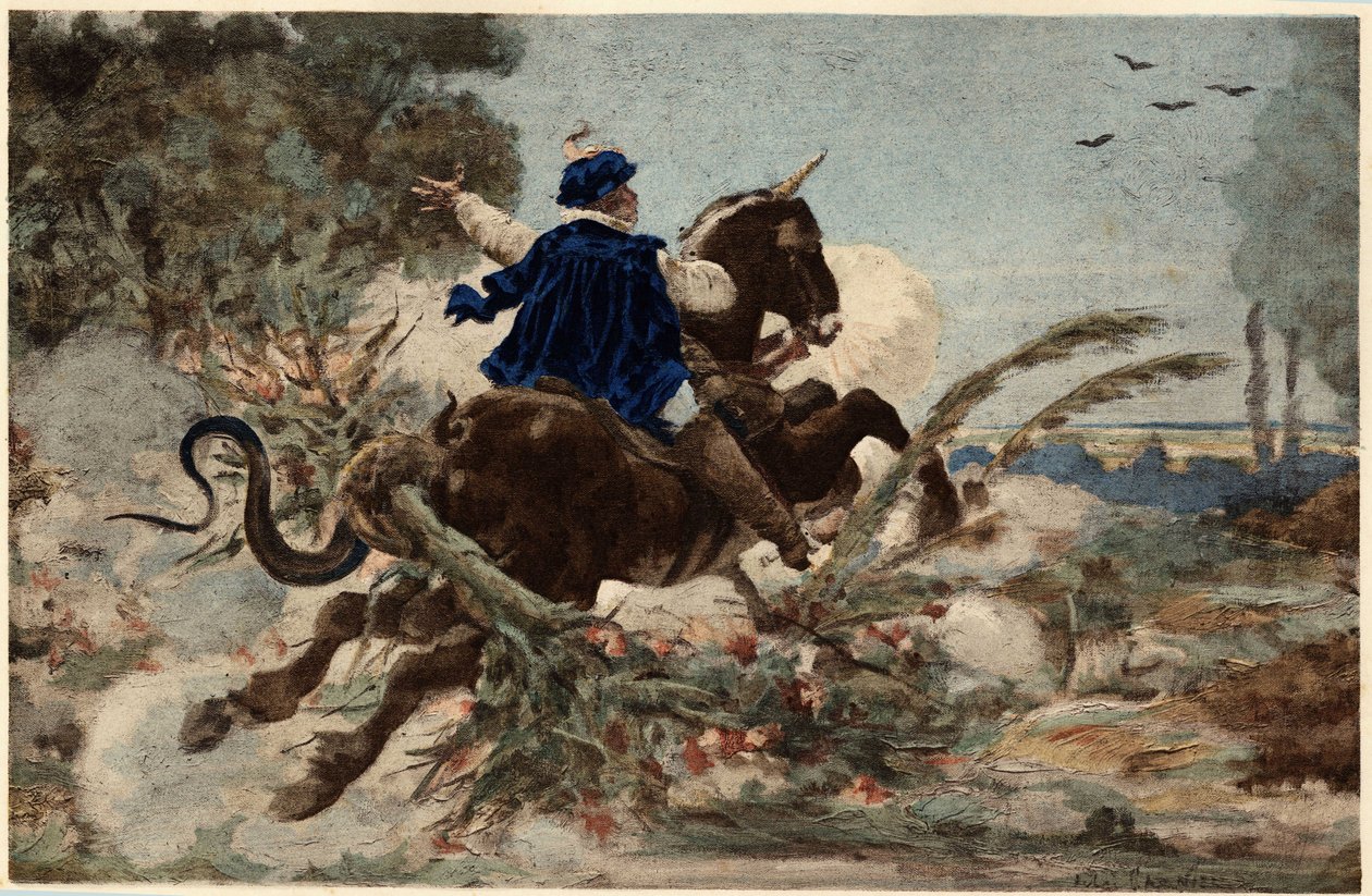 Gargantua sur sa jument détruisant la forêt de Beauce. Gargantua. Illustration de Jules Garnier. Dans "Rabelais et l