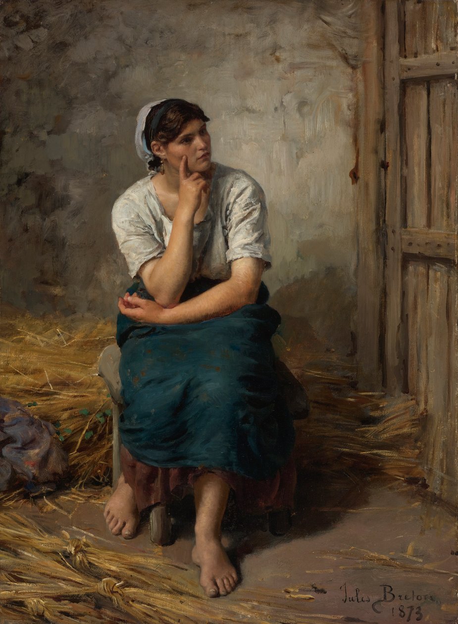 French: Paysanne au Repos Peasant Girl Resting - Jules Breton