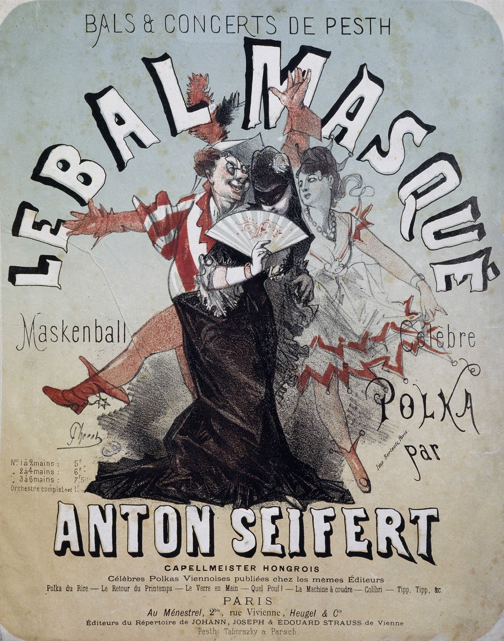 Bal et concert de Pesth: le bal masqué (Maskenball, célèbre polka par Anton Seifert) - affiche par Jules Chéret, n.d. - Jules Cheret