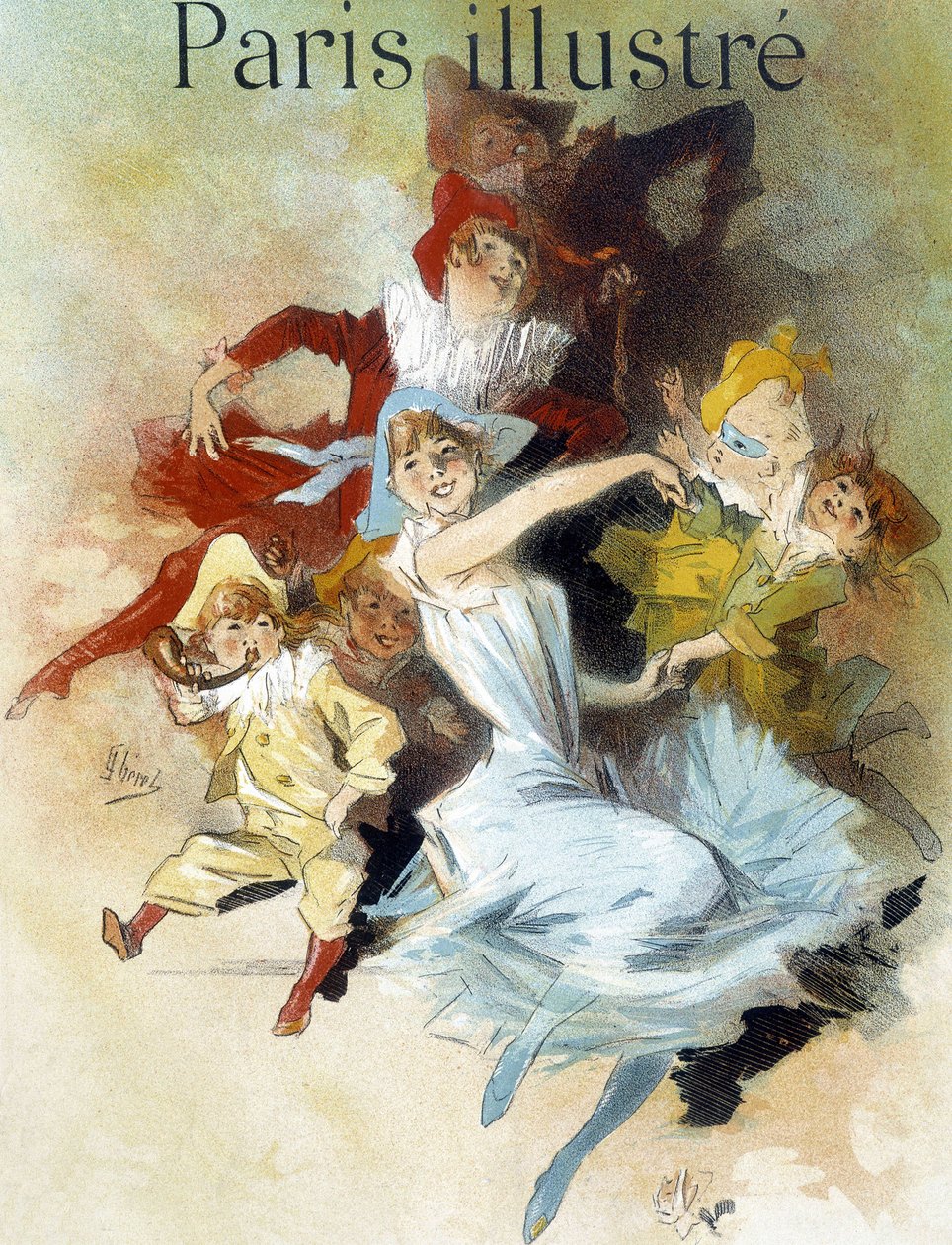 Bal masqué. Dessin de Cherret (fin du XIXe siècle) pour le carnaval dans le journal « Paris illustre ». - Jules Cheret