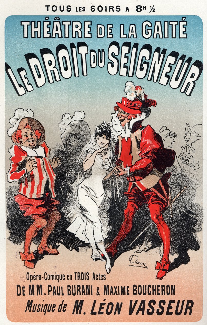 Musique. La règle du Seigneur, opérette de Léon Vasseur. Affiche de Jules Chéret pour la première représentation au Théâtre de la Gaîté, Paris, France - Jules Cheret