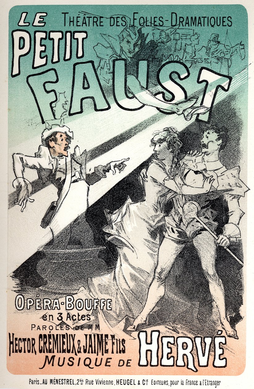 Musique. Le petit Faust, opérette par Hervé. Affiche par Jules Chéret pour une représentation à Paris - Jules Cheret