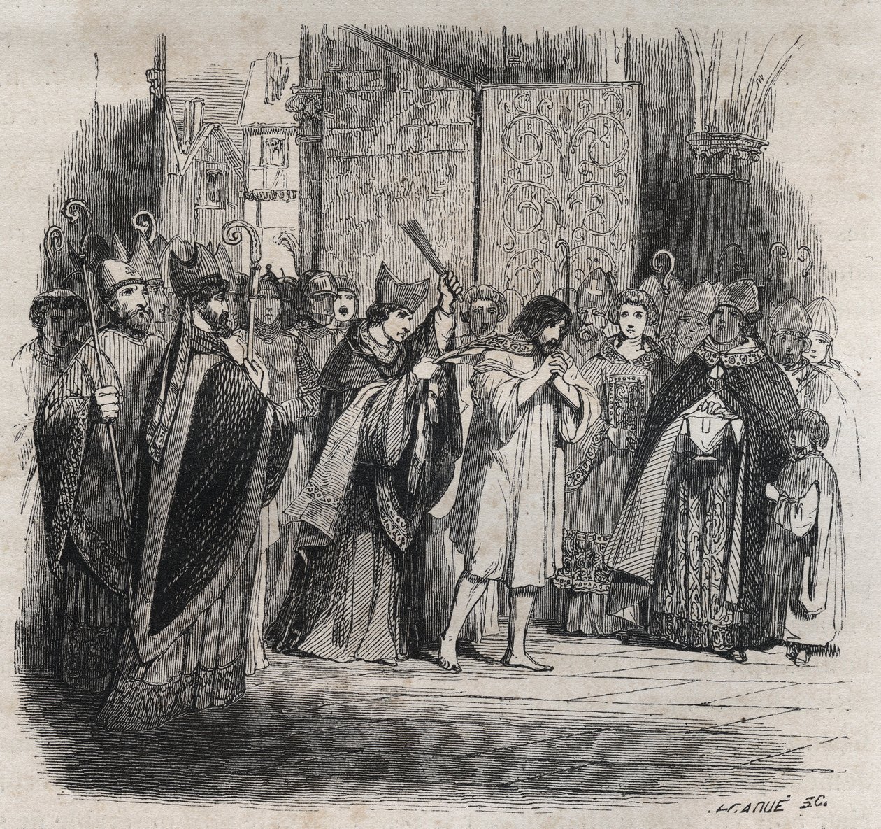Pénitence de Raymond VI, comte de Toulouse - Le 22 juin 1209, Raymond VI comte de Toulouse, excommunié par le pape Innocent III (Milon légat du pape) pour ne pas avoir poursuivi les Cathares, accusé d