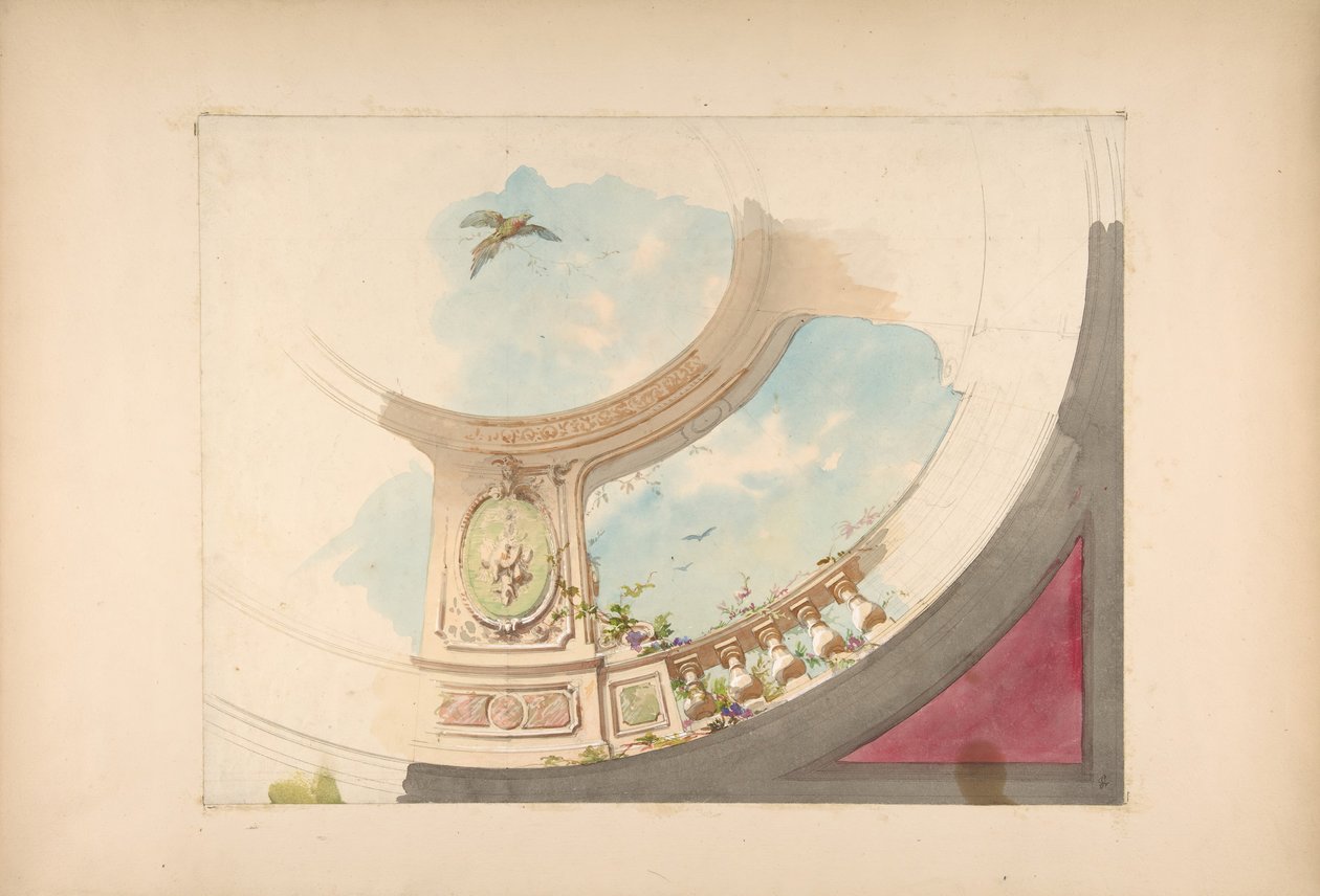 Conception pour un plafond avec balustrade trompe-l