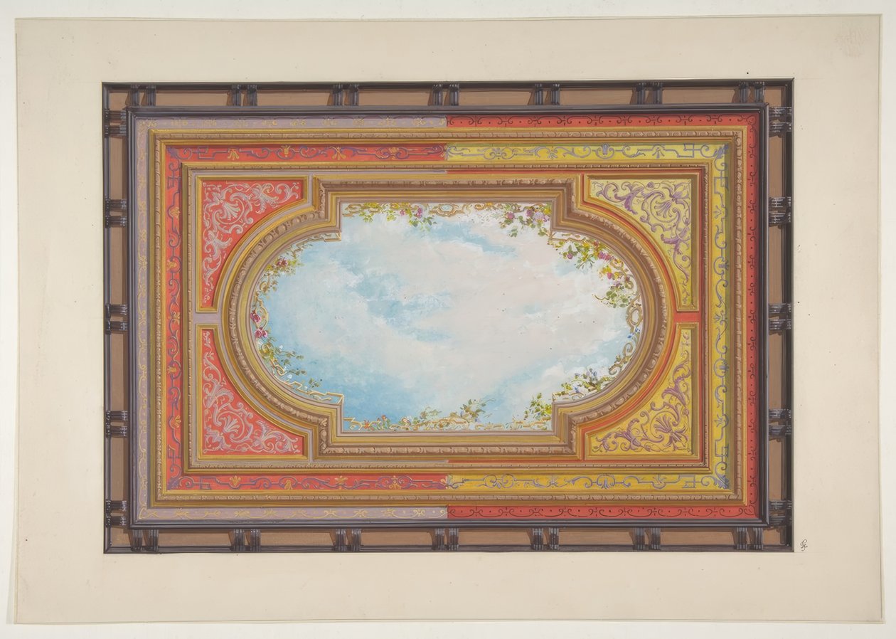 Conception pour un plafond peint avec des nuages en trompe-l