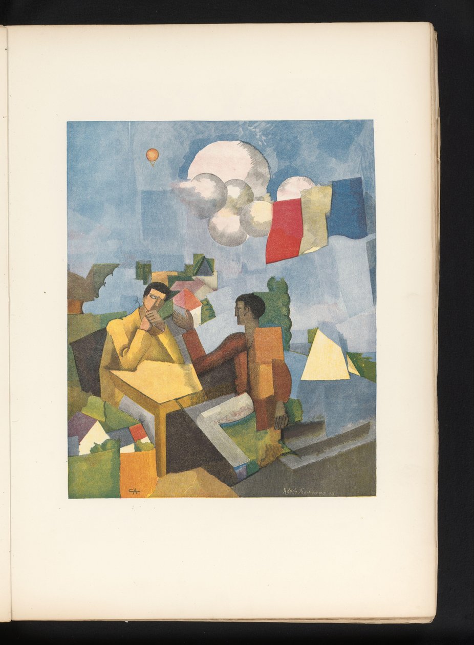 Deux hommes à table en plein air - Jules Germain