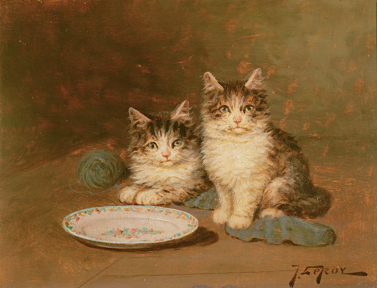 Deux Chatons avec un Bol Vide - Jules Leroy
