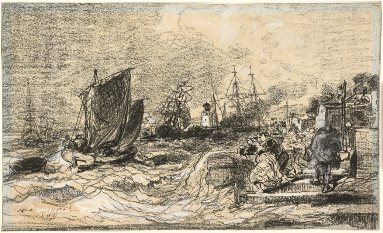 Port breton avec une tempête approchant - Jules Noël