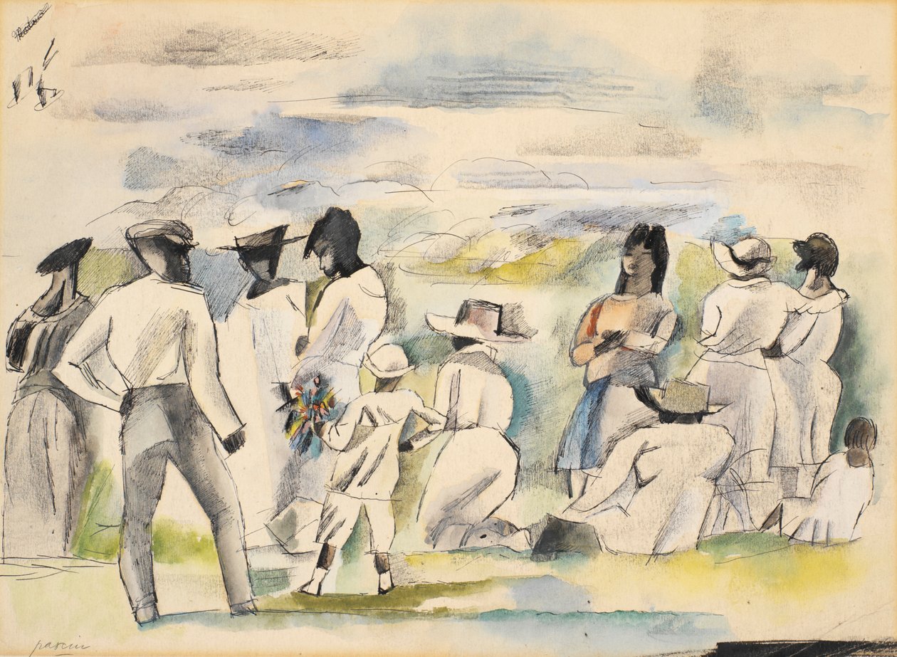 Noir avec garçon tenant des fleurs - Jules Pascin